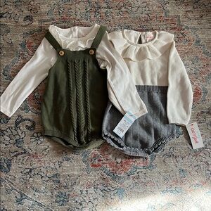 Baby Knit Rompers in Green and Gray